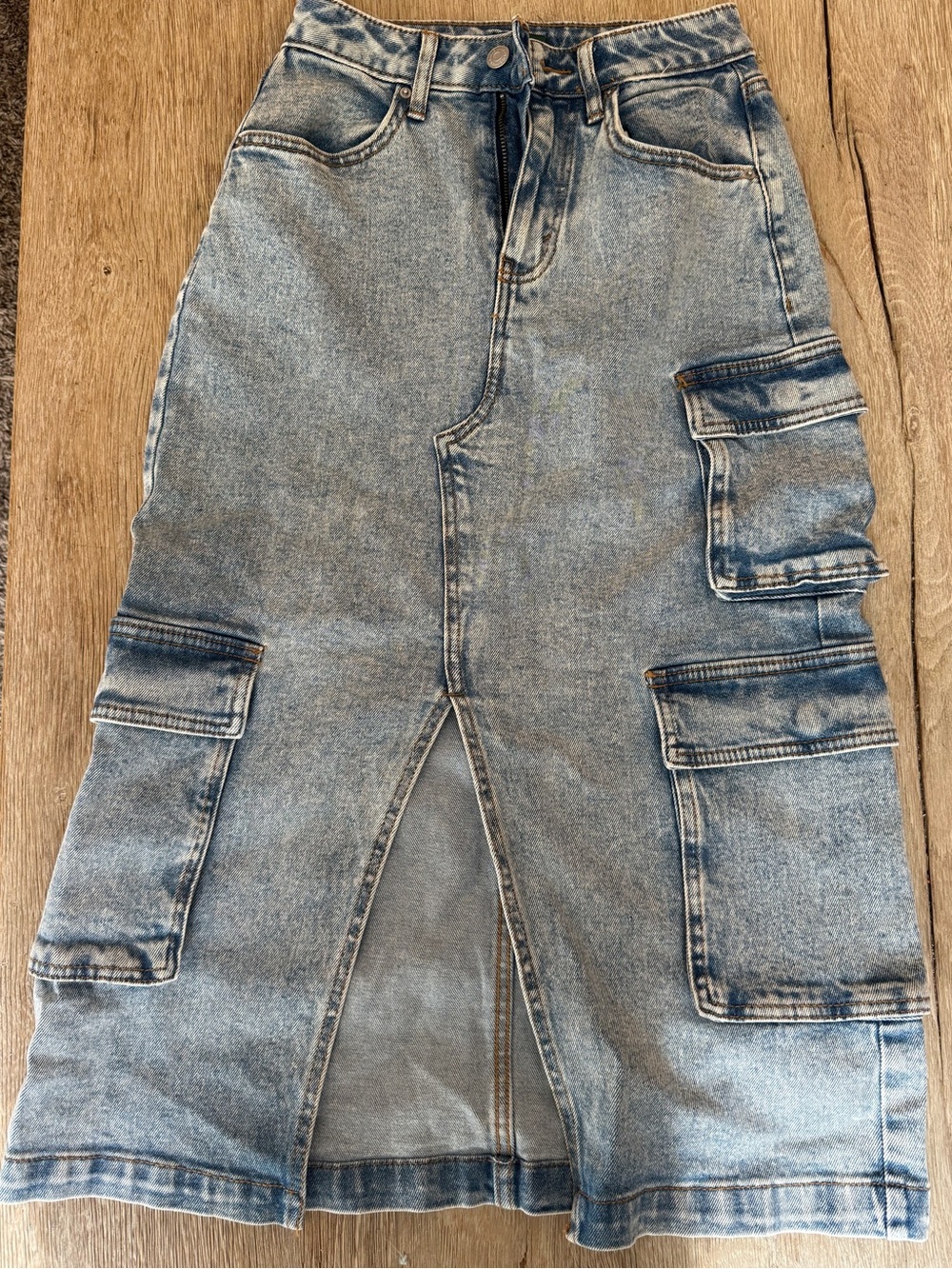 wild fable Blue Denim Cargo Skirt with Front Slit